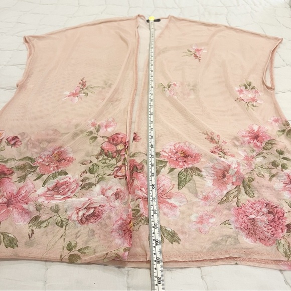 Myesper Kimono Womens Large Pink Sheer Mesh Floral Boho Fairy Feminine Romance - Picture 10 of 11